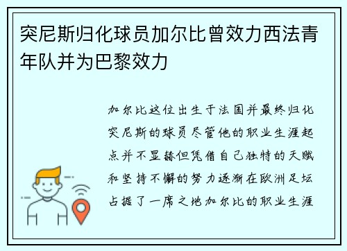 突尼斯归化球员加尔比曾效力西法青年队并为巴黎效力